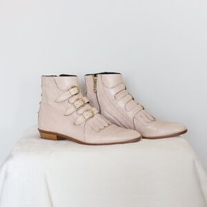 Modern Vice Light Pink Leather Jett Classic 3-Buckle Ankle Boots - Size 39